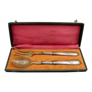 WSI-8252z: Fine Pair of C. 1870-80 French Silver & Horn Salad Servers