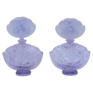 WG-2872z: Czech Pair of Art Deco Period Light Violet Frosted Glass Perfume Bottles & Stoppers