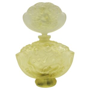WG-2873z: C. 1920s-30s Czech Art Deco Period Lemon Yellow Frosted Glass Perfume Bottle & Stopper