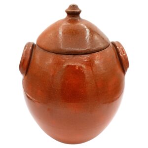 WCI-8636z: 1960-1972 Pumpkin Glazed Double-Handled Lidded Pottery Jar by Ben Owen I