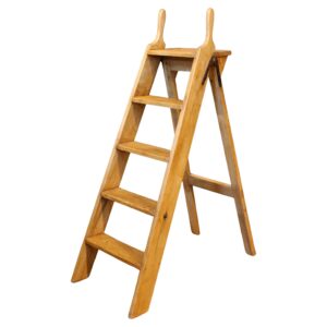 WOF-2646z: Circa 1900 English Stripped Pine Shop Keeper's Ladder