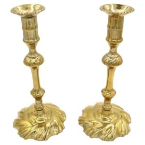 WMI-3715z: Circa 1750 George II Period Pair of Brass Candlesticks