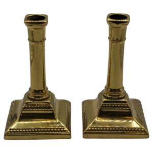 WMI-3829z: Mid-18th Century English Queen Anne Pair of Brass Candlesticks
