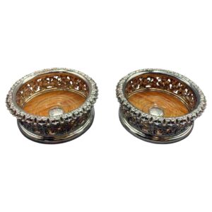 WSI-10358z: 1839 Pair of Victorian Sterling Silver Wine Coasters by Samuel Walker & Co.