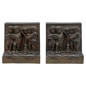 WDA-1774z: Circa 1900 Pair of Bronze Plated Bookends Featuring Reliefs of Putti