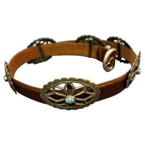WJ-1265z: Mid-20th century Navajo Sterling Silver, Turquoise, and Leather Concho Belt