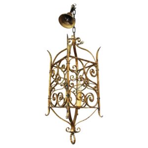WL-1577z: Early 20th Century French Gilt Iron Double Light Hanging Lantern
