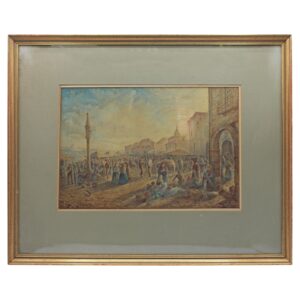 WP-2653z: "Market Day," c. 1900 Framed Aquatint Print