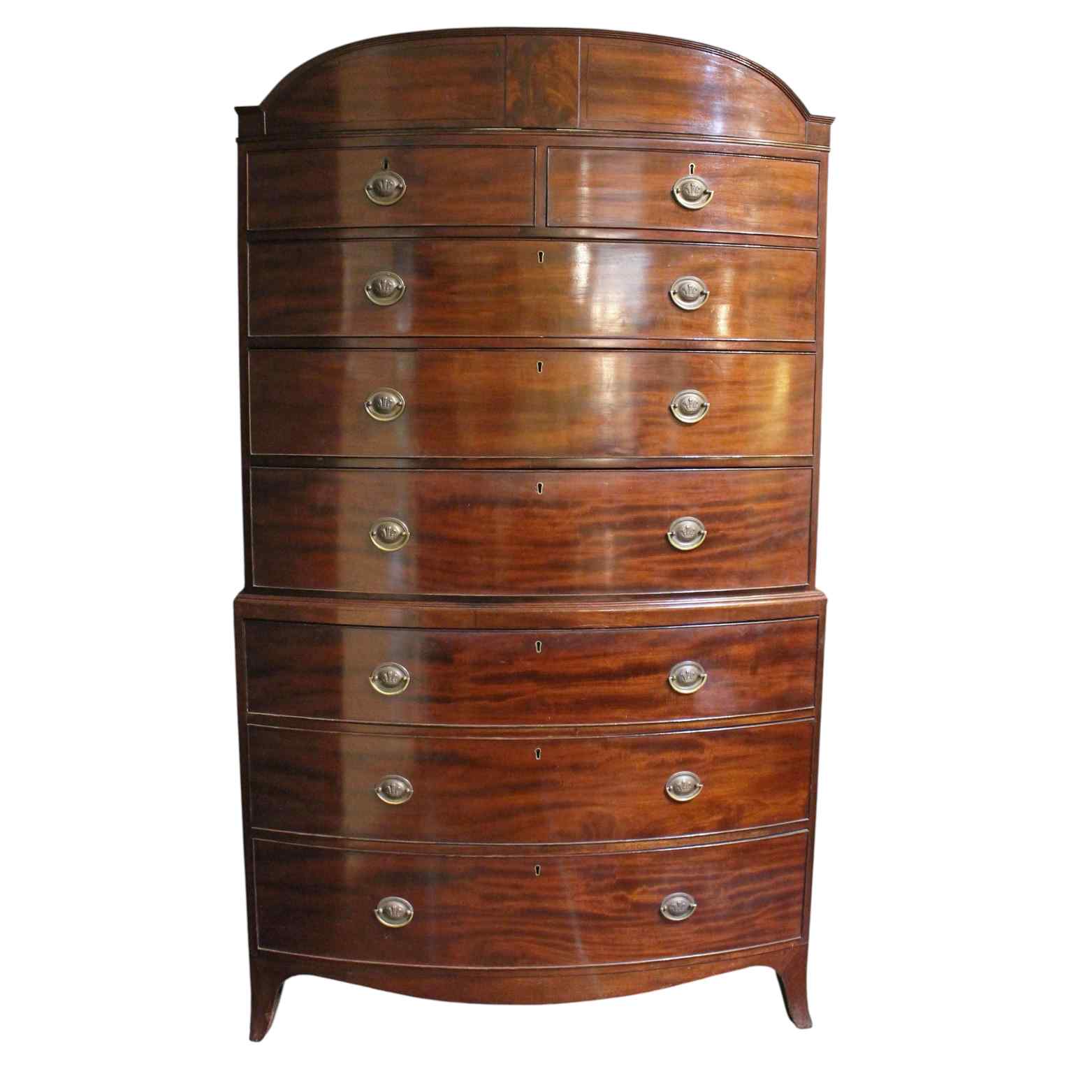 WCH-981z: Circa 1800 Georgian Bowfront Mahogany Chest On Chest