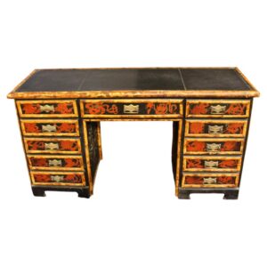 WD-283: English c. 1880s Bamboo and Faux Lacquer Double Pedestal Desk