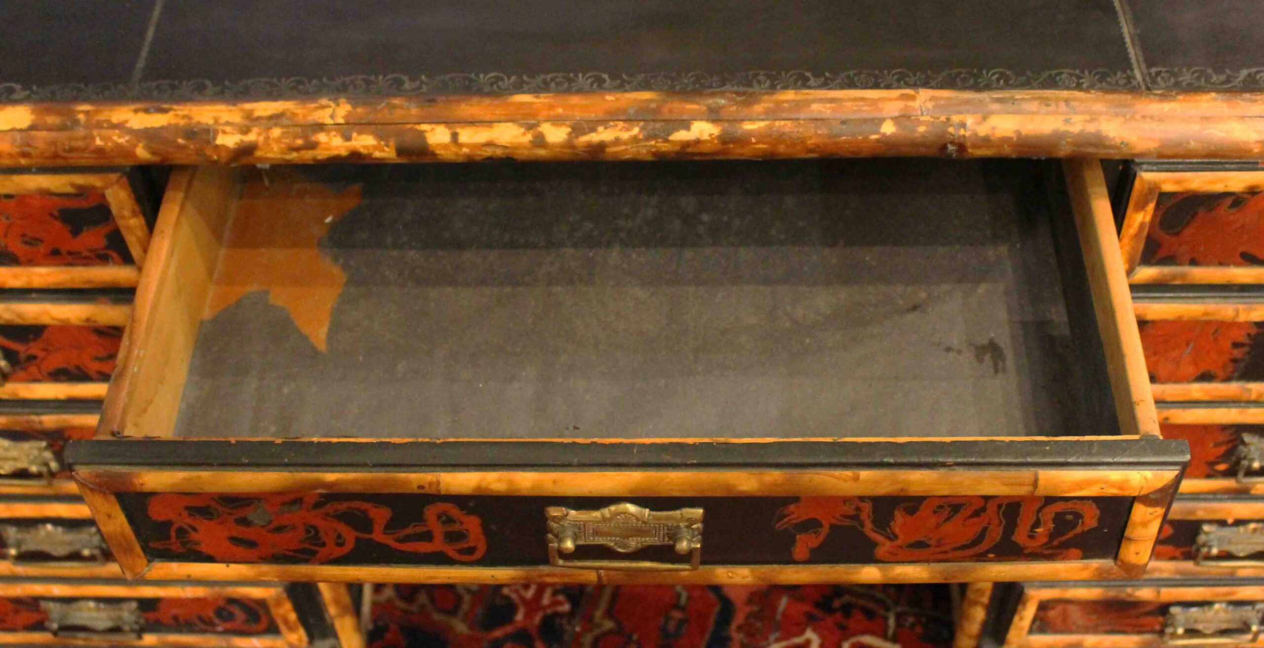 WD-283: English c. 1880s Bamboo and Faux Lacquer Double Pedestal Desk - Image 5