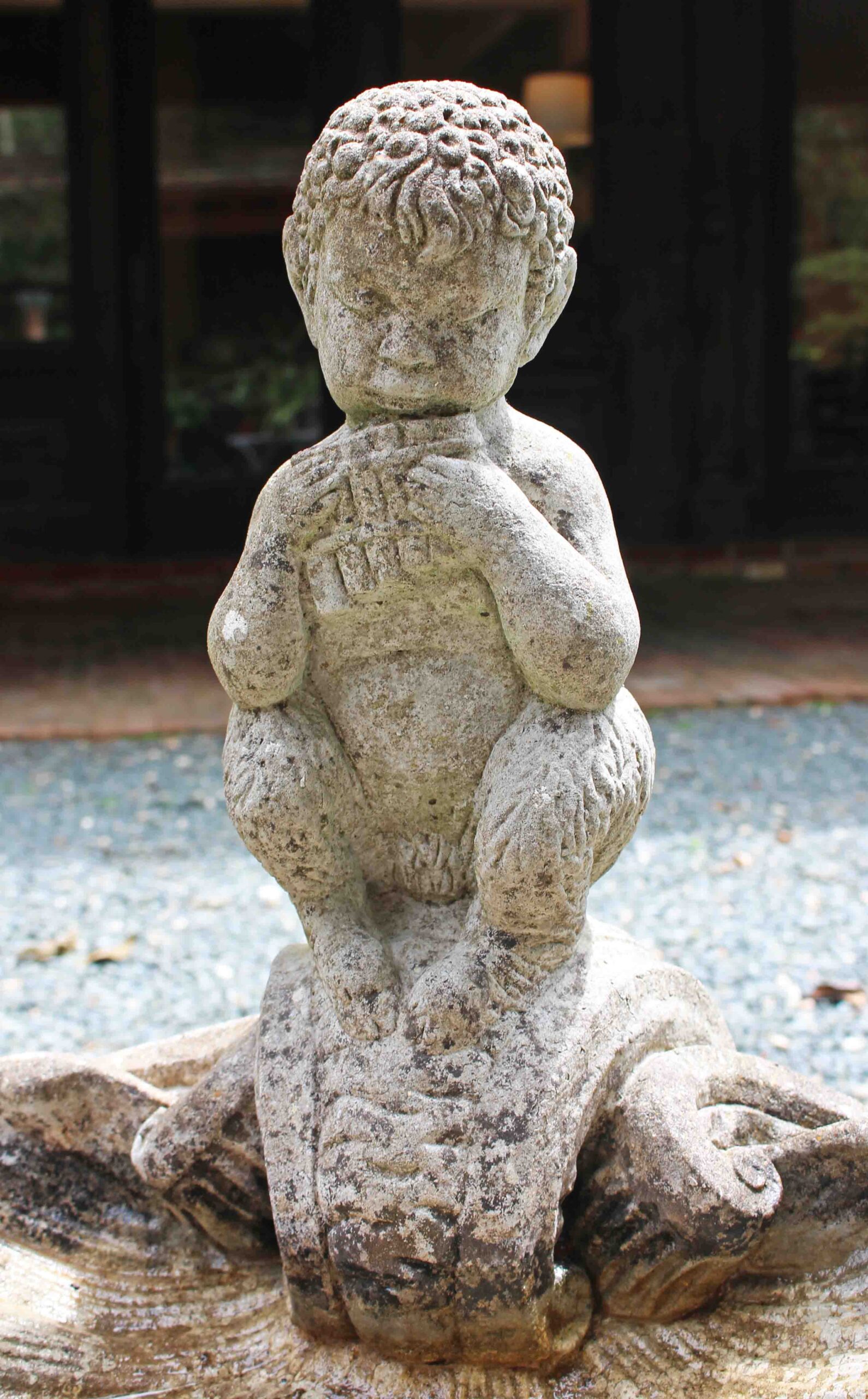 WGD-572: Mid-20th Century English Cast Stone Bird Bath Featuring Pan Playing Pipes - Image 2