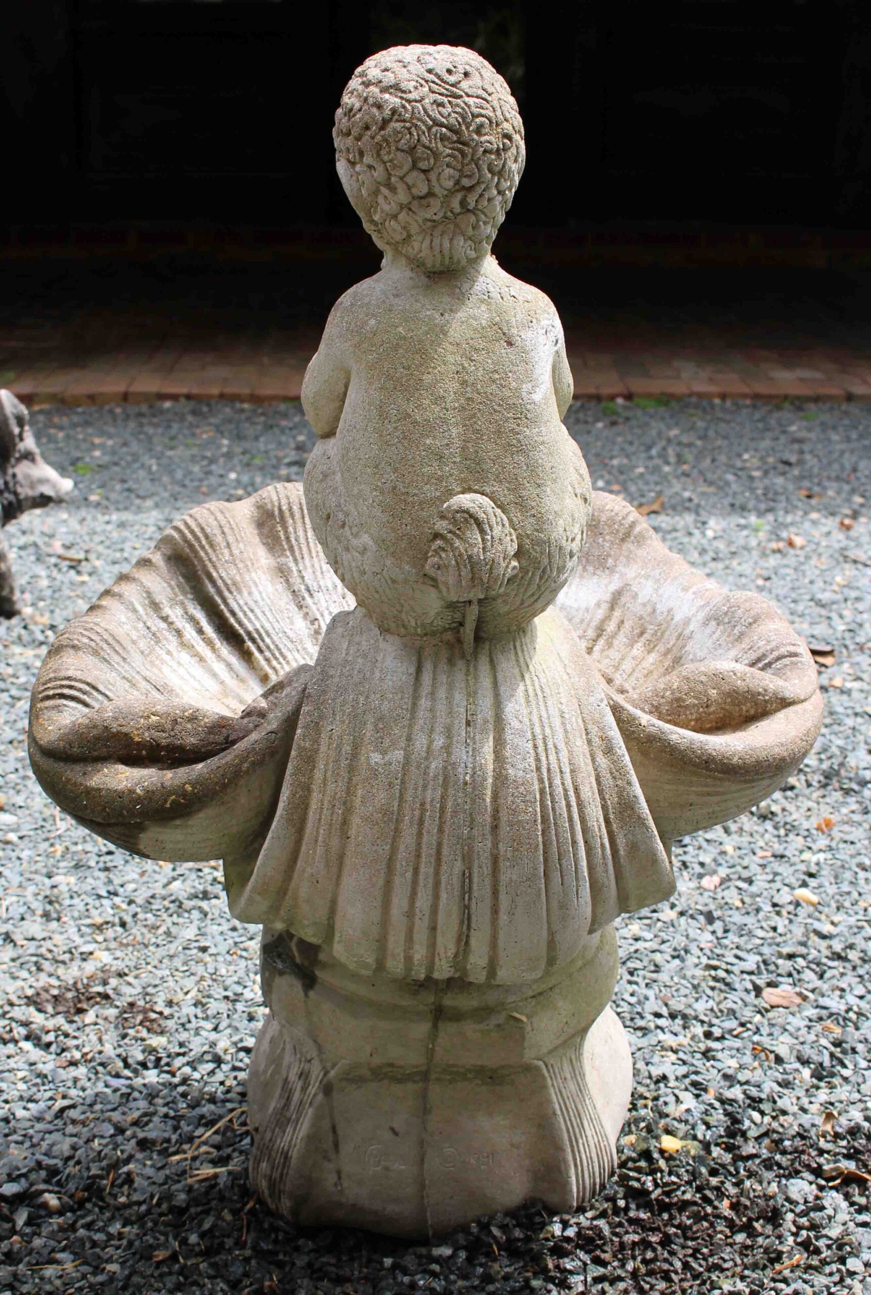WGD-572: Mid-20th Century English Cast Stone Bird Bath Featuring Pan Playing Pipes - Image 4