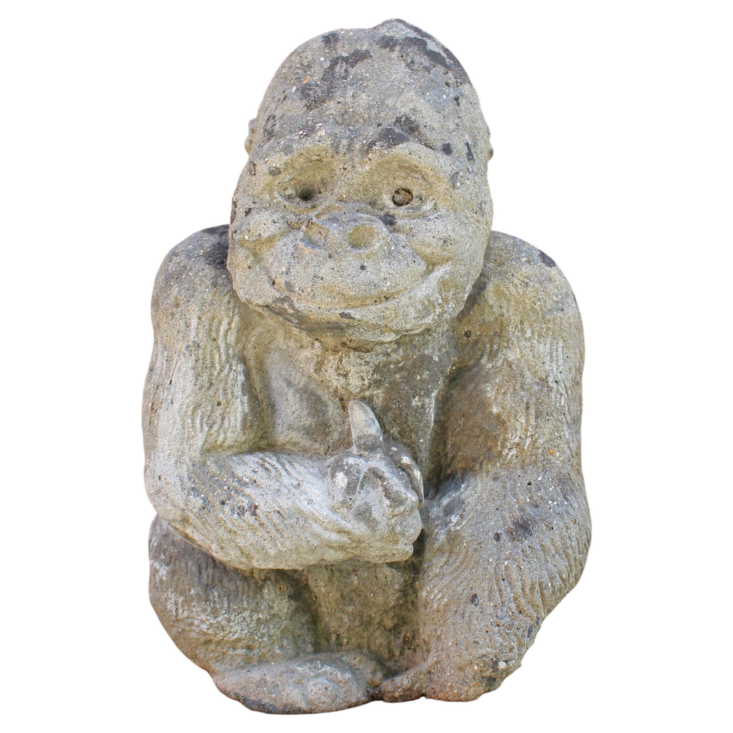 WGD-579: Mid-20th Century English Cast Stone Seated Gorilla Garden Ornament