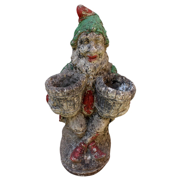 WGD-589: Mid-20th Century English Cast Stone Garden Gnome Double Planter