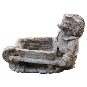 WGD-590: Mid-20th Century English Cast Stone Hedgehog With Wheelbarrow