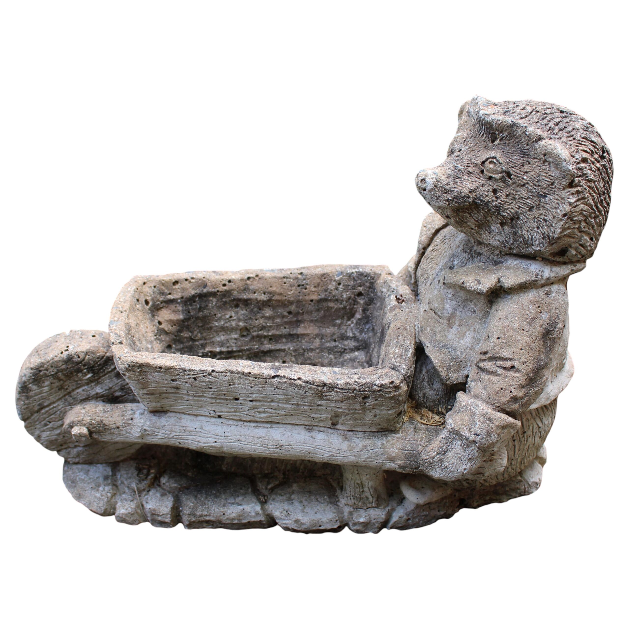 WGD-590: Mid-20th Century English Cast Stone Hedgehog With Wheelbarrow