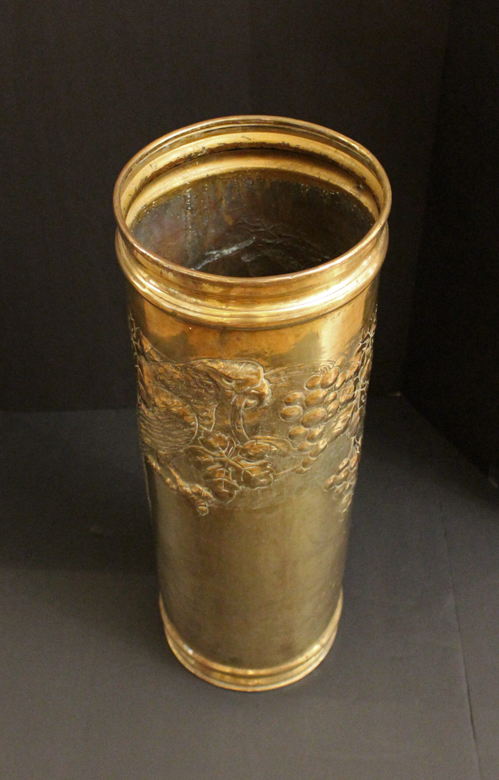 WMI-3784: Circa 1890s Large Repousse Brass Parrot Motif Umbrella Stand - Image 2