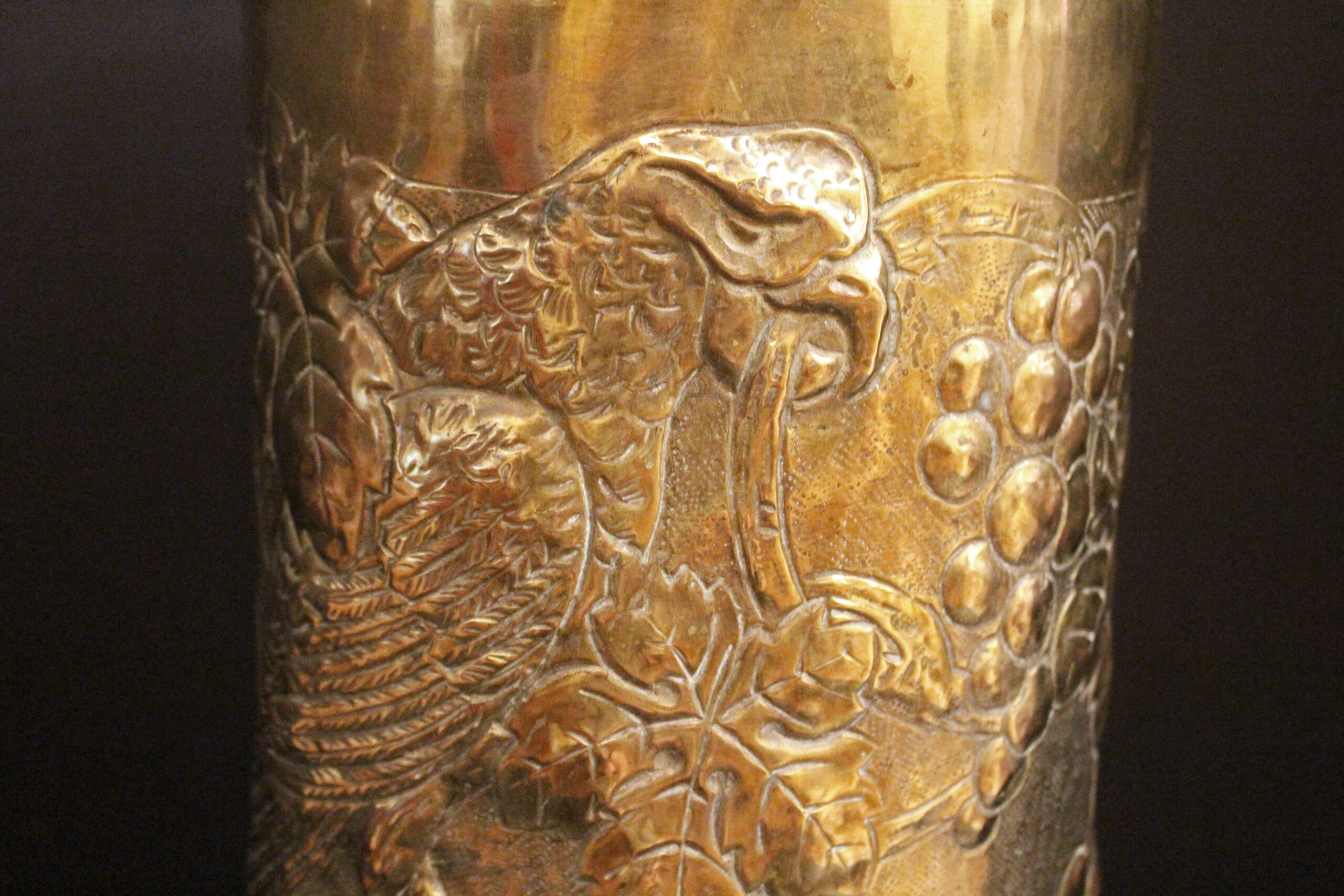 WMI-3784: Circa 1890s Large Repousse Brass Parrot Motif Umbrella Stand - Image 3