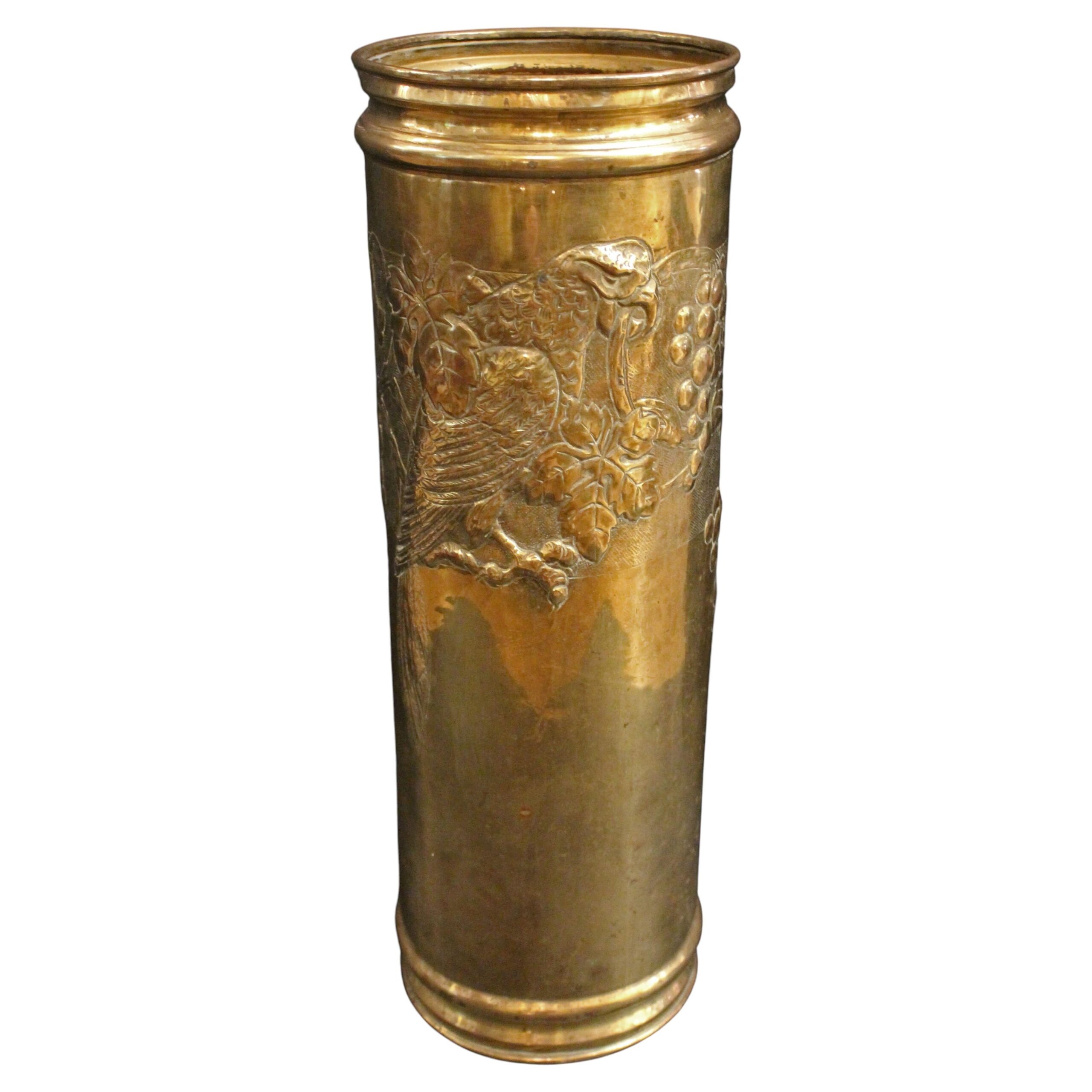 WMI-3784: Circa 1890s Large Repousse Brass Parrot Motif Umbrella Stand