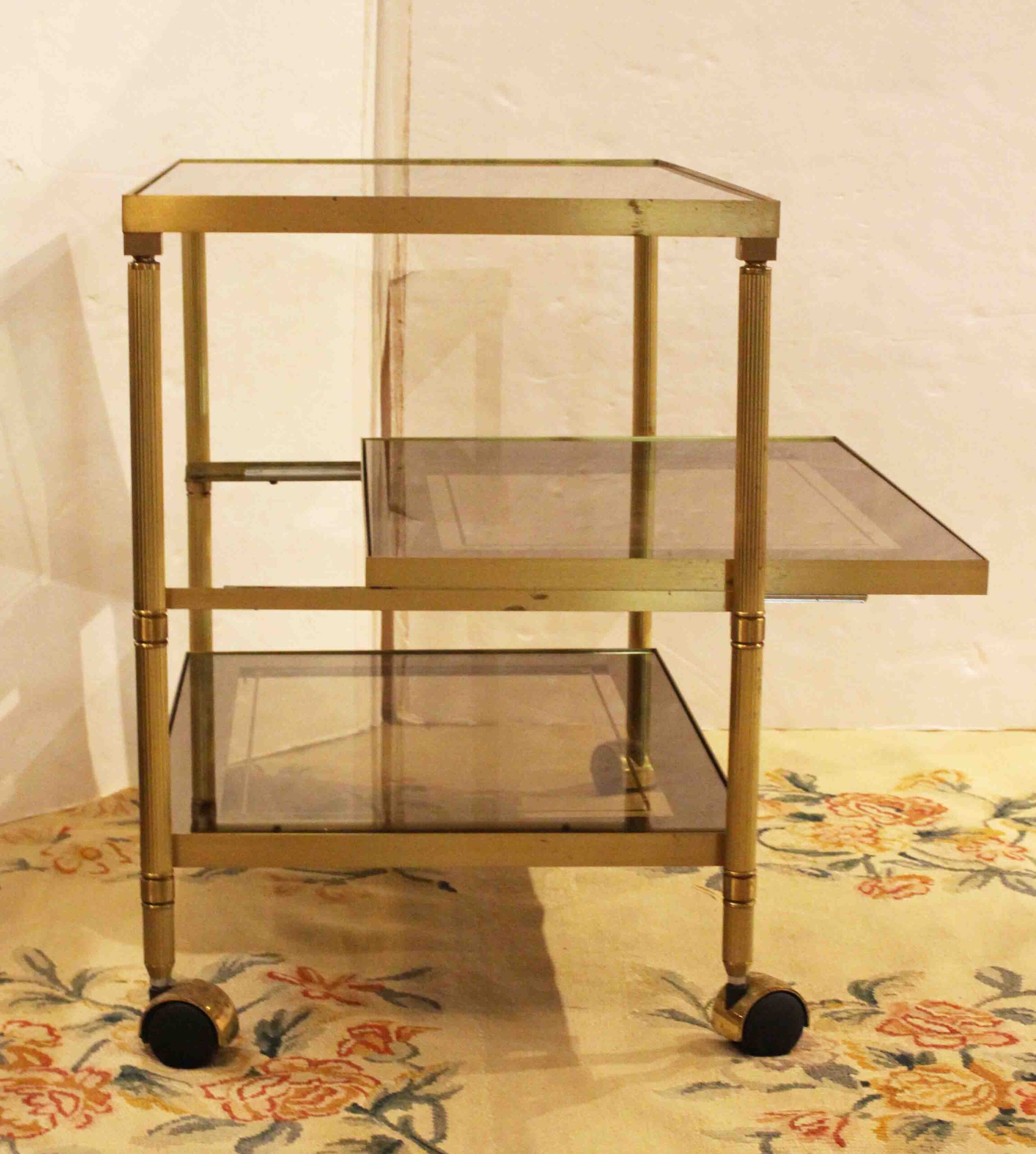 WOT-2681: Circa 1970 Mid Century Modern Brass & Glass Trolley - Image 3