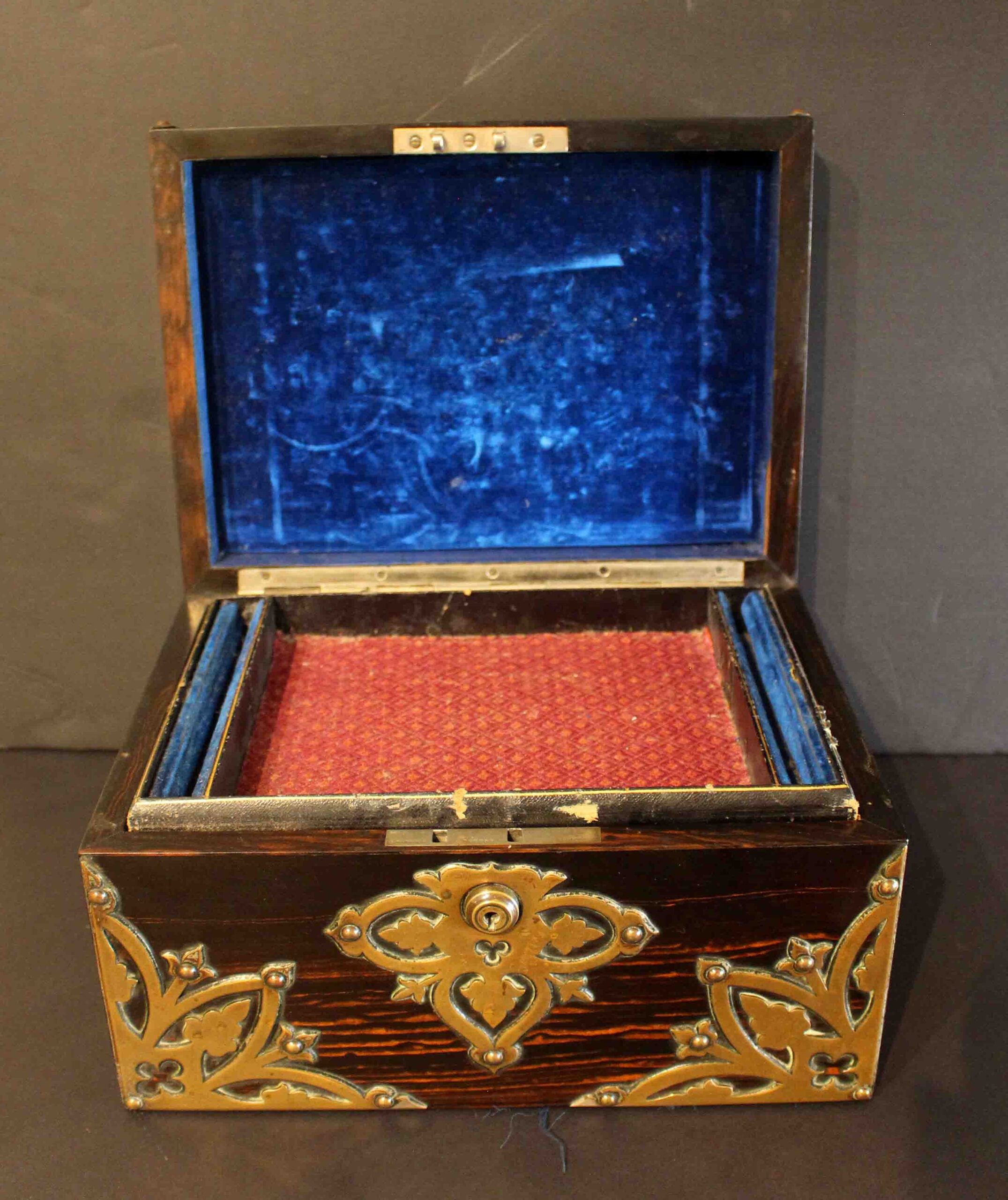 WB-1580: c. 1880 English Coromandel Brass Mounted Jewelry Box - Image 5