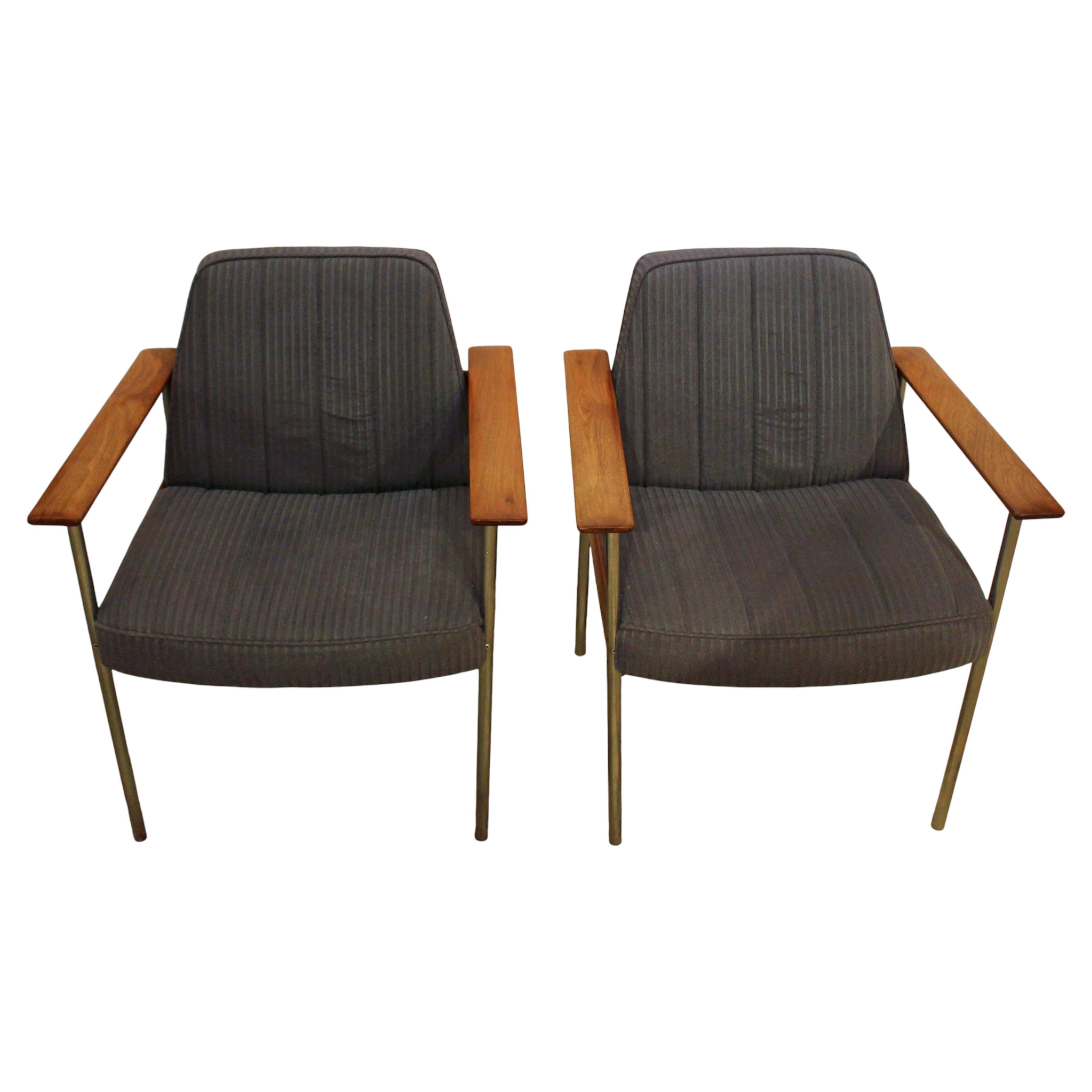 WC-1460z: 1960s-70s Norwegian Pair of Teak & Steel Arm Chairs