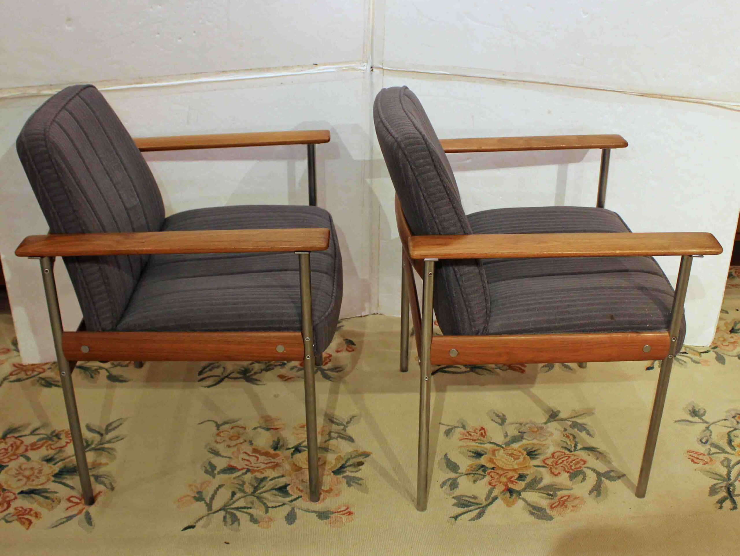 WC-1460z: 1960s-70s Norwegian Pair of Teak & Steel Arm Chairs - Image 2