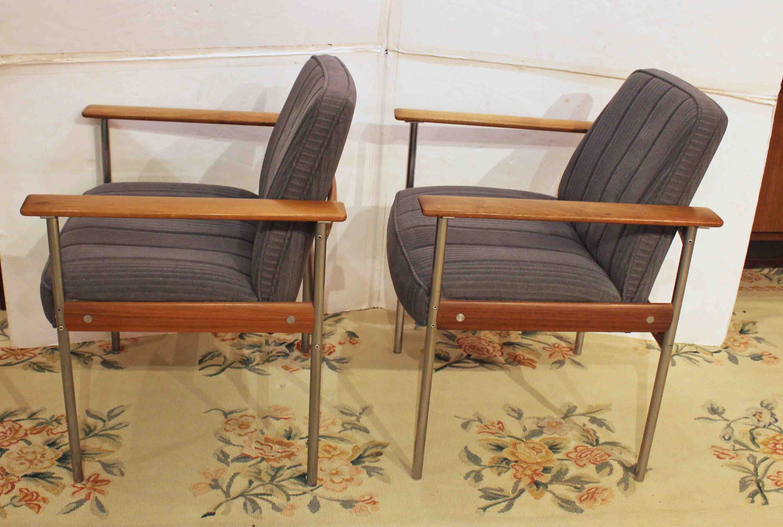 WC-1460z: 1960s-70s Norwegian Pair of Teak & Steel Arm Chairs - Image 3