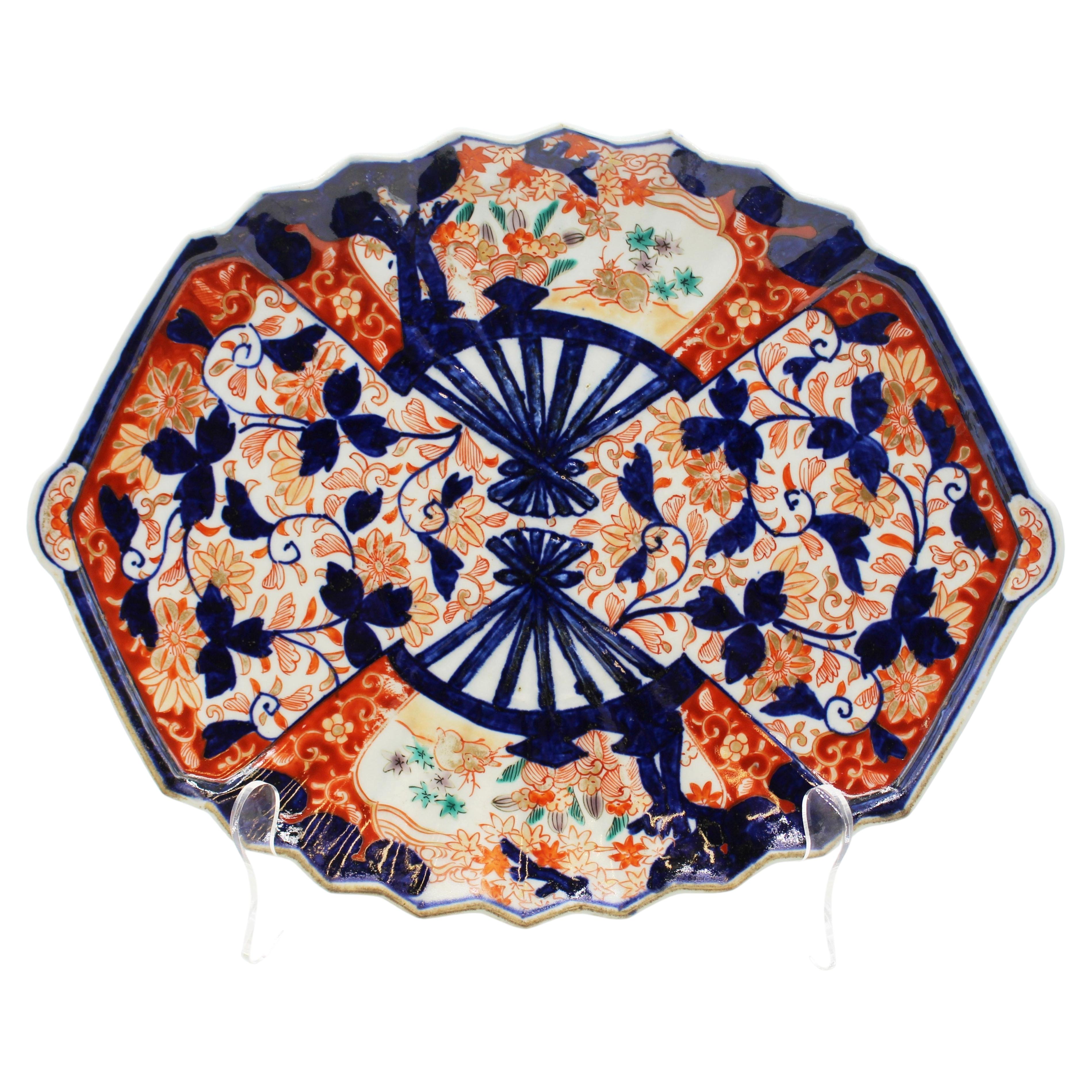 WCI-8342: Circa 1860s Japanese Double Fan Motif & Shape Imari Chop Plate