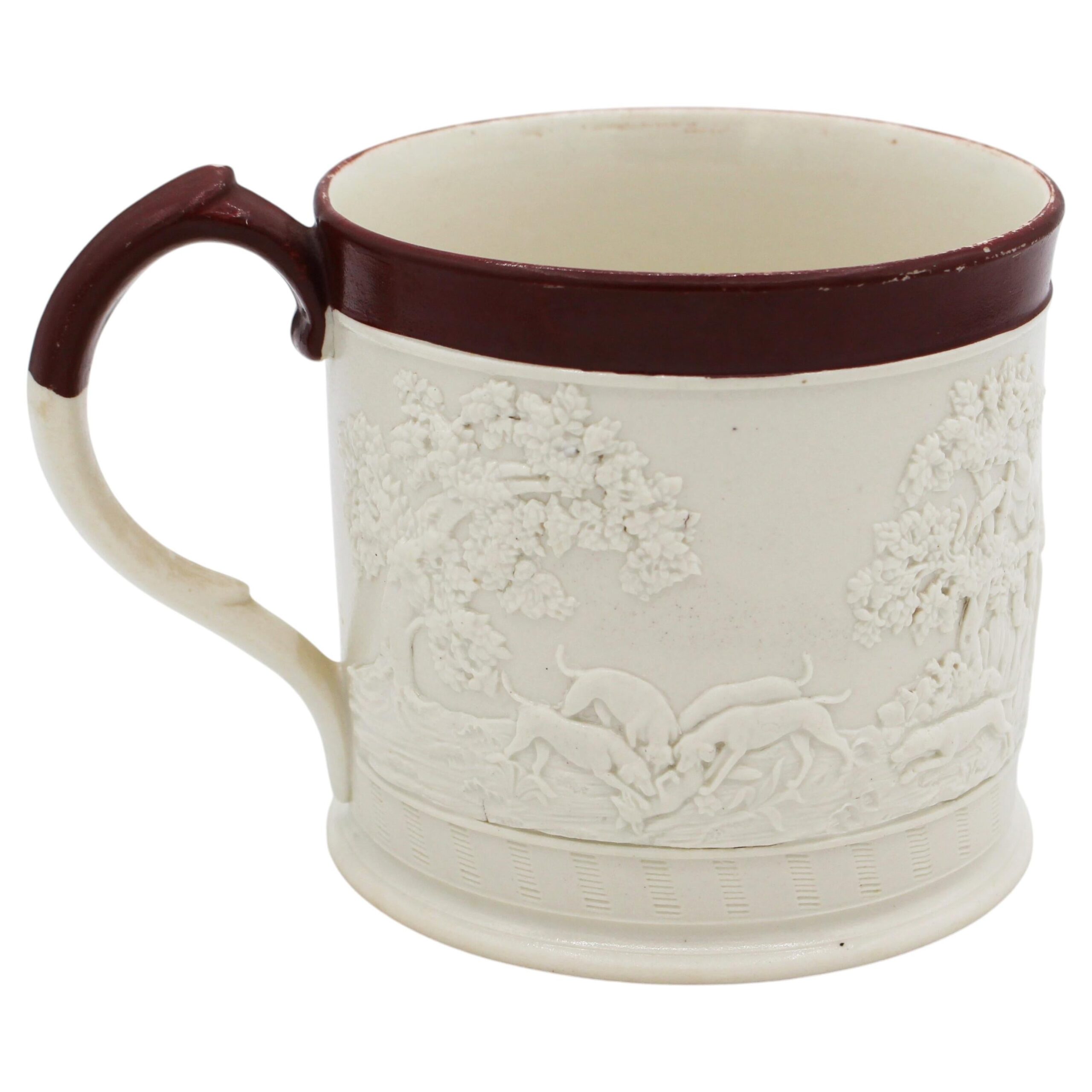 WCI-9225: Circa 1805-1810 English Davenport Hunt Motif Stoneware Mug