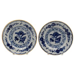 WCI-9270: Circa 1780 Dutch Pair of Delft Yellow Rim Blue & White Soup Plates