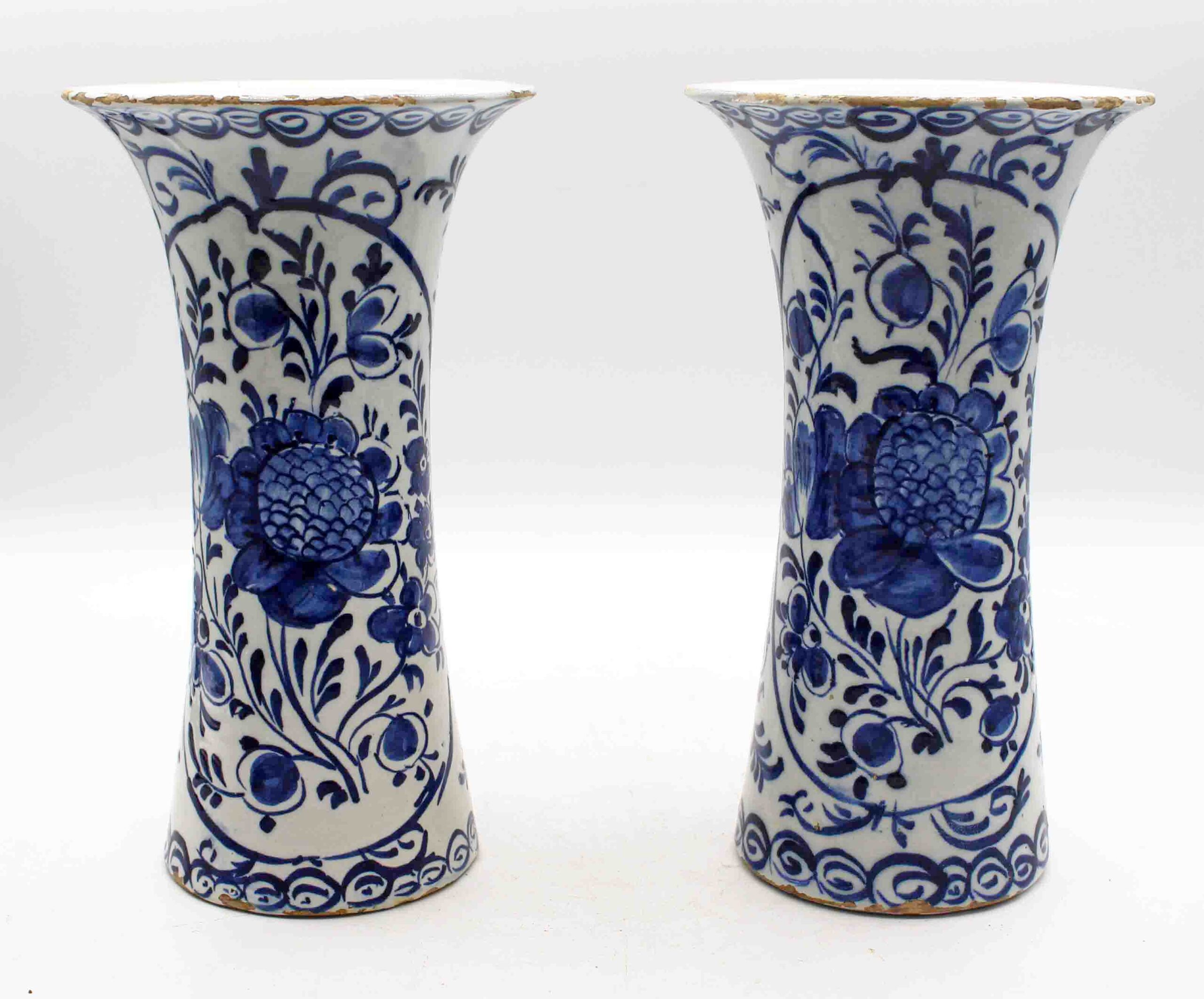 WCI-9271: Pair of c. 1800 Delft Blue and White Vases