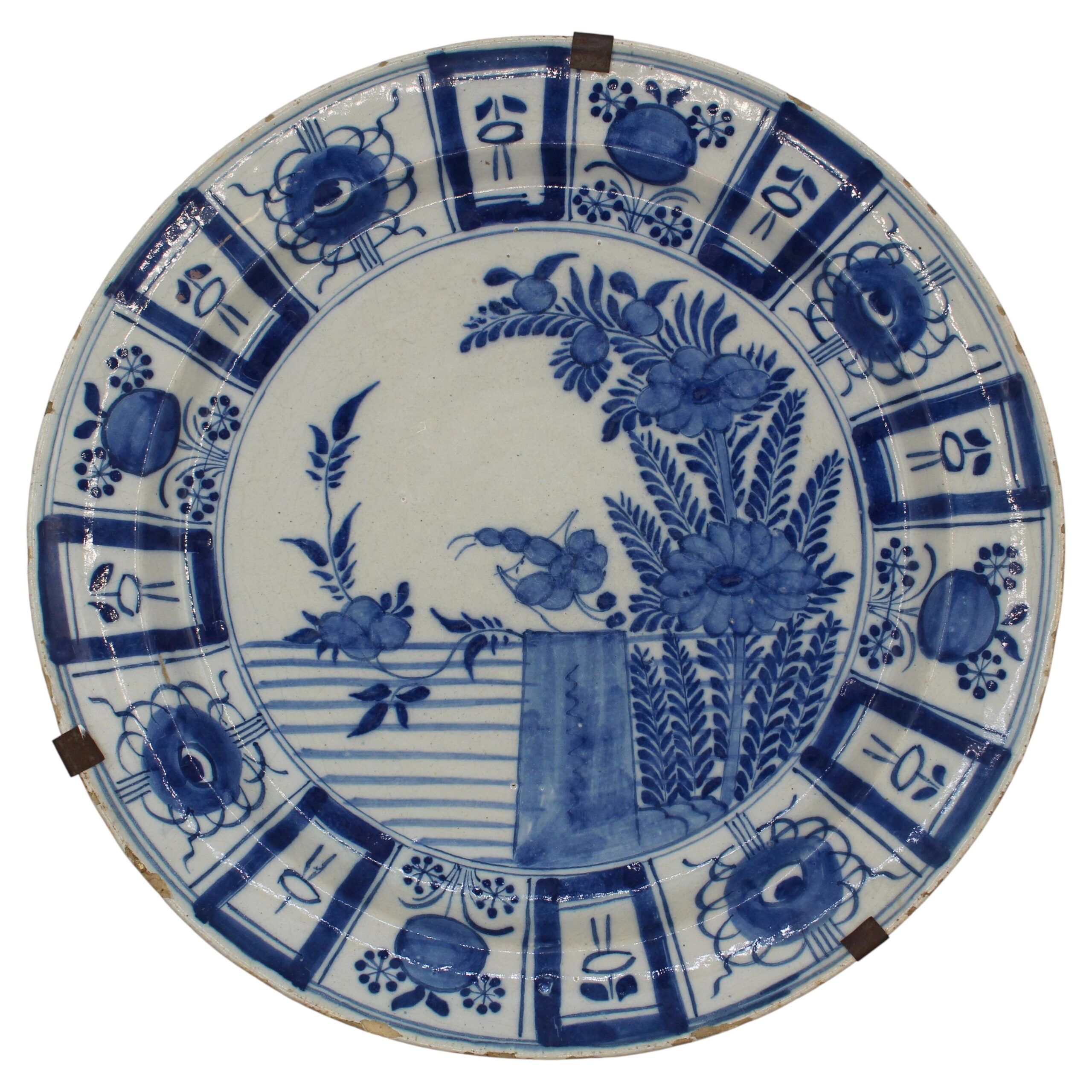 WCI-9274: Mid-Late 18th Century Dutch Delft Blue and White Floral Charger