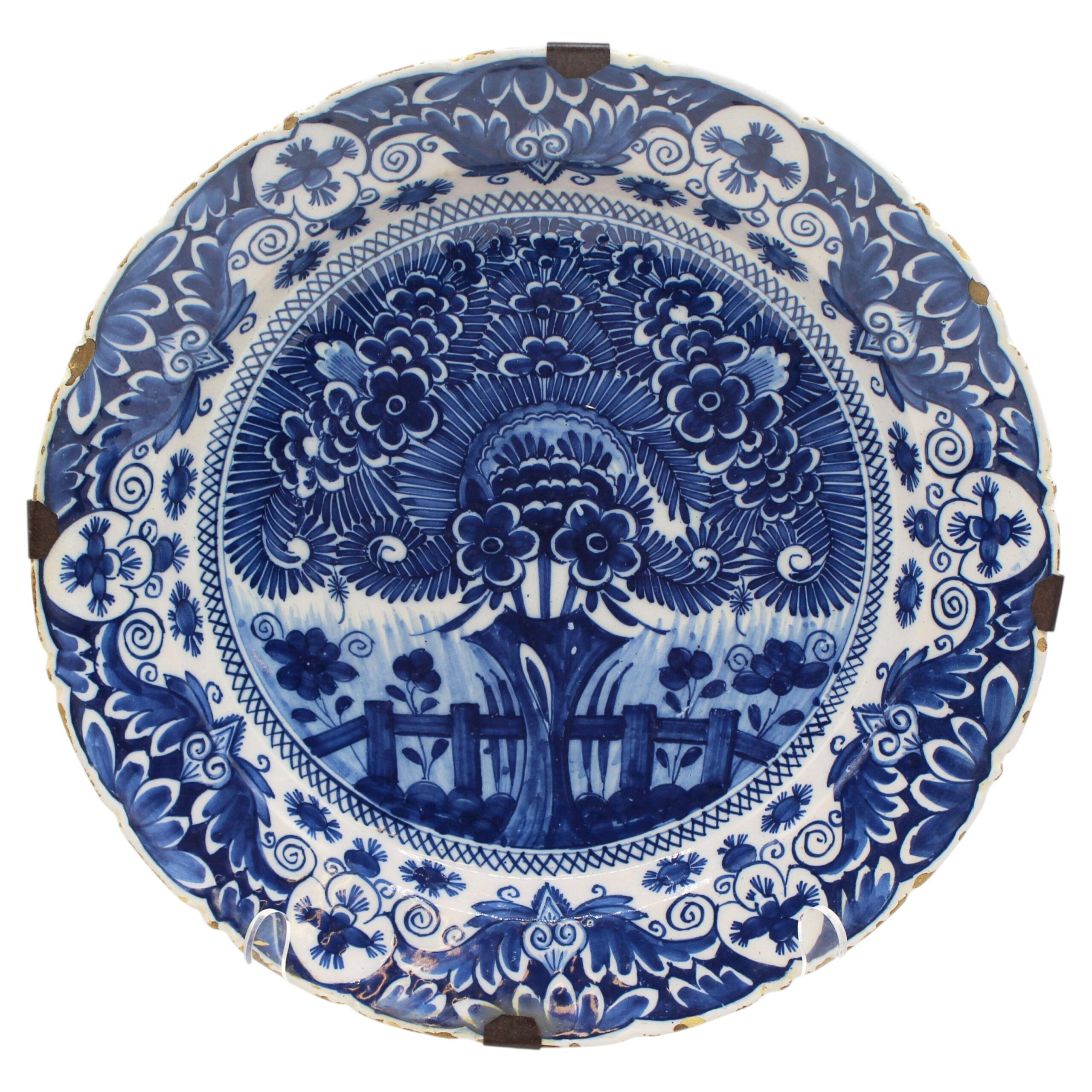 WCI-9282: Mid-18th Century Dutch Delft Shaped Large "Orange Tree" Pattern Charger