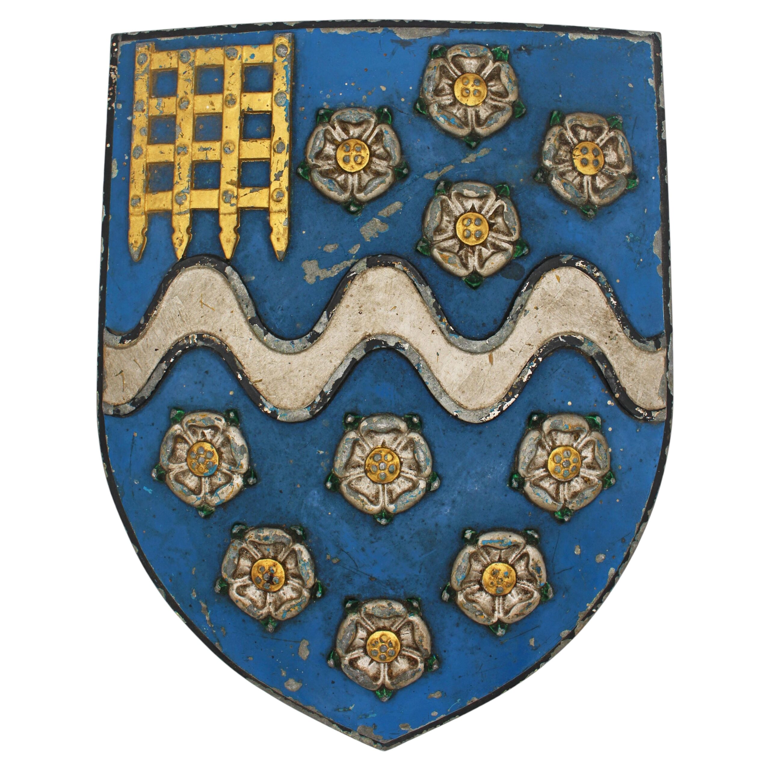 WDA-1791: Circa 1920s English Cast Iron Painted Coat of Arms