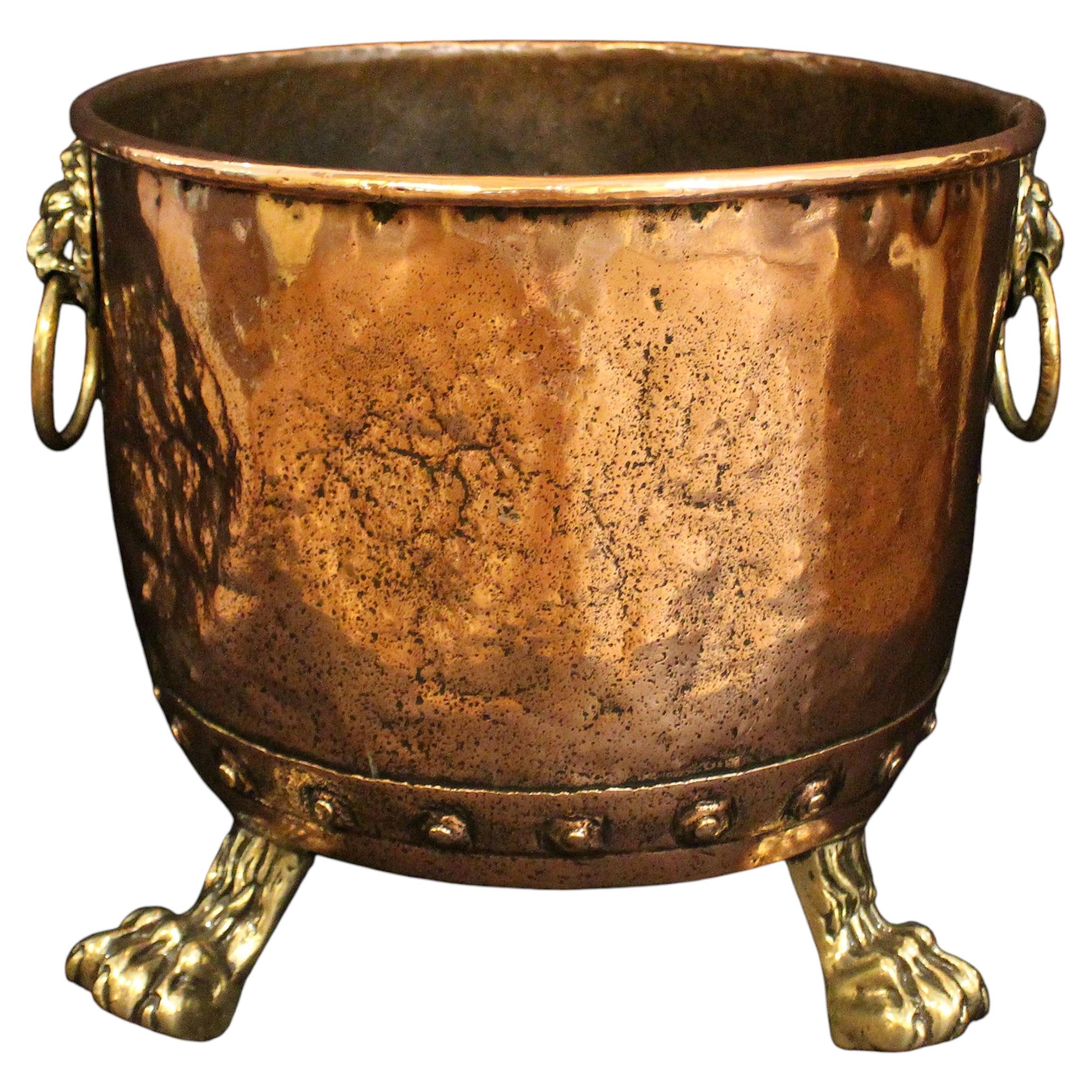 WDA-1792: Mid-19th Century Large English Copper & Brass Log Bucket or Jardiniere