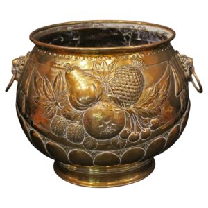 WDA-1802: Circa 1860-80 English Circular Repousse Brass Jardiniere