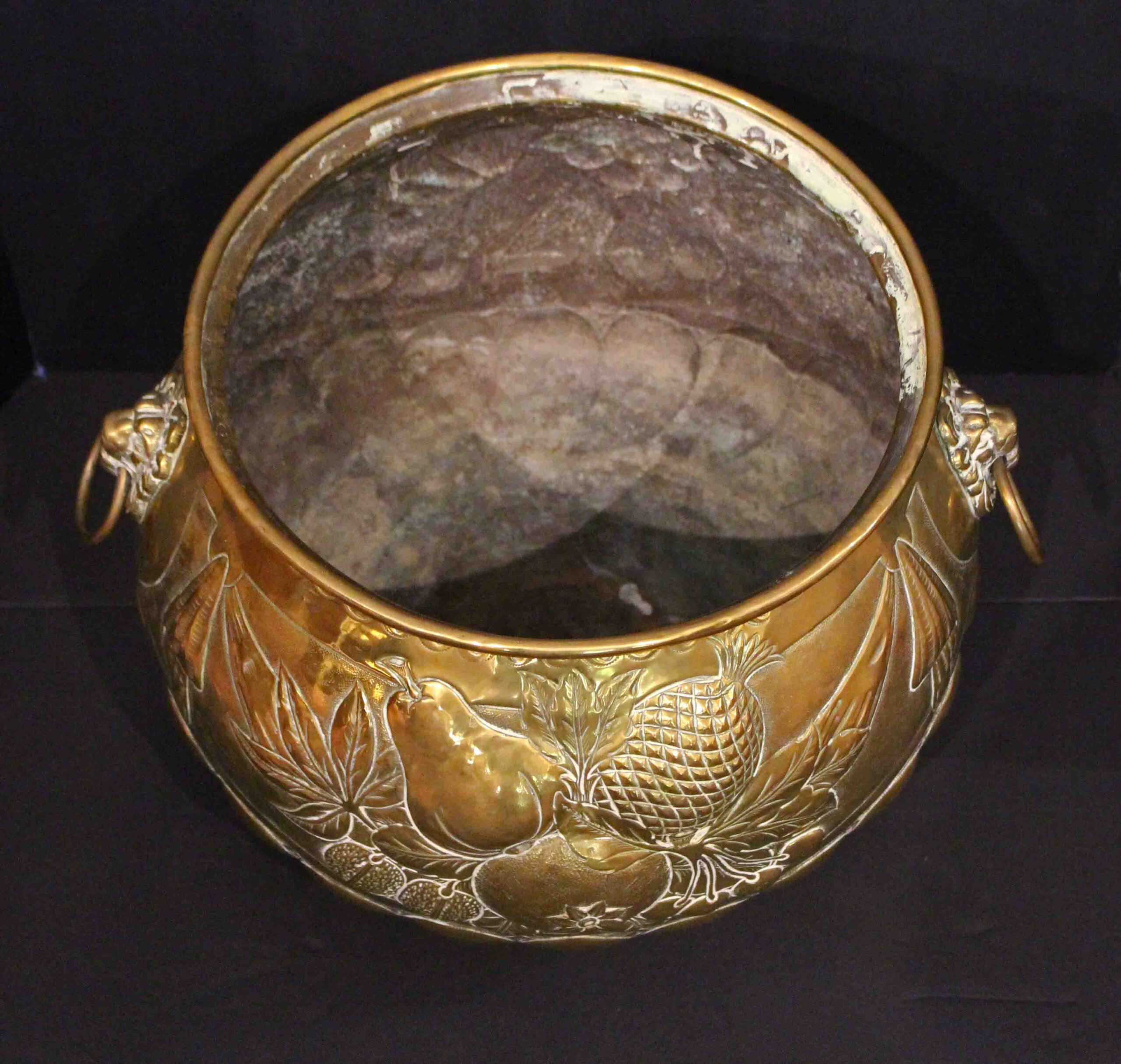 WDA-1802: Circa 1860-80 English Circular Repousse Brass Jardiniere - Image 2