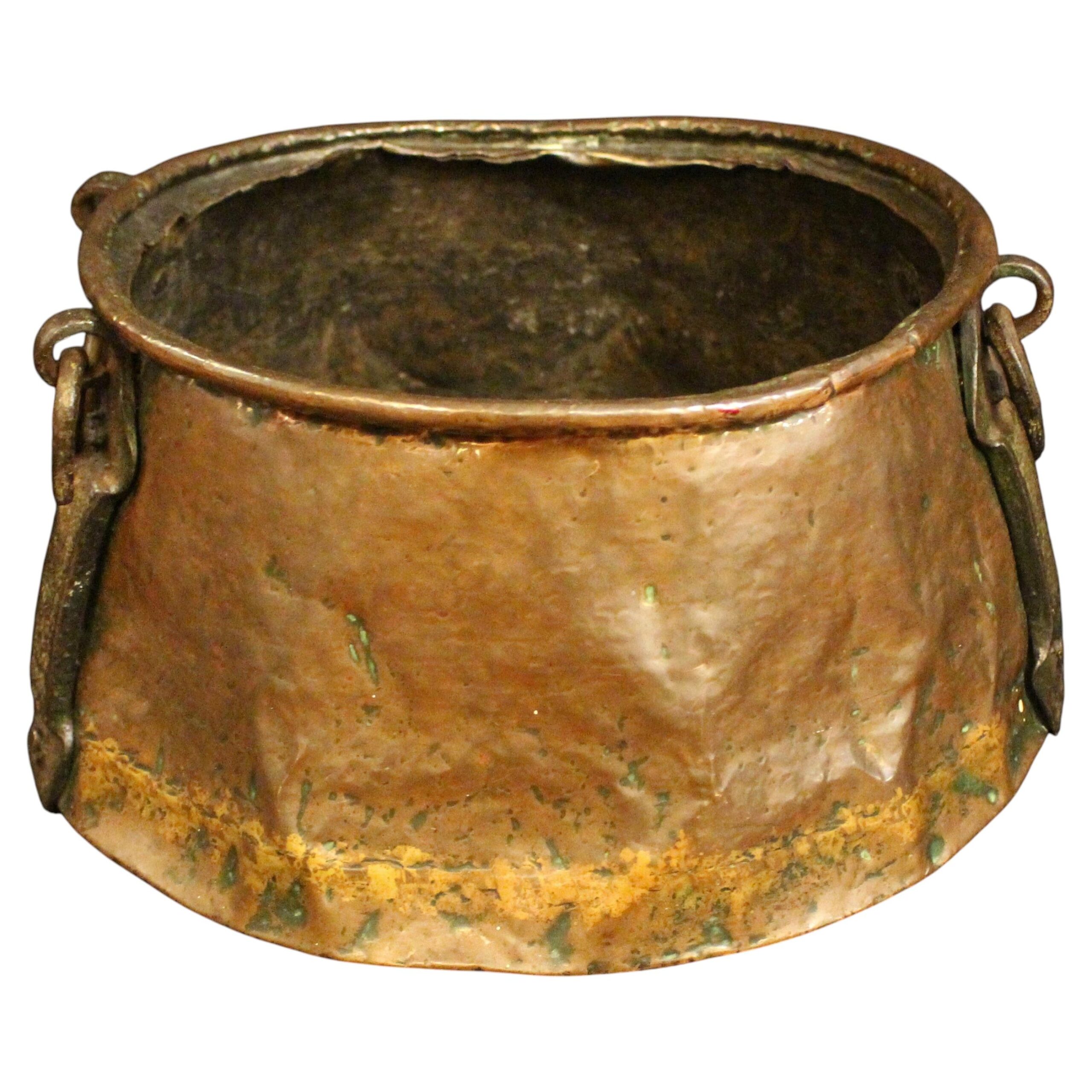 WMI-3833: Circa 1900 English Arts & Crafts Copper & Iron Cauldron