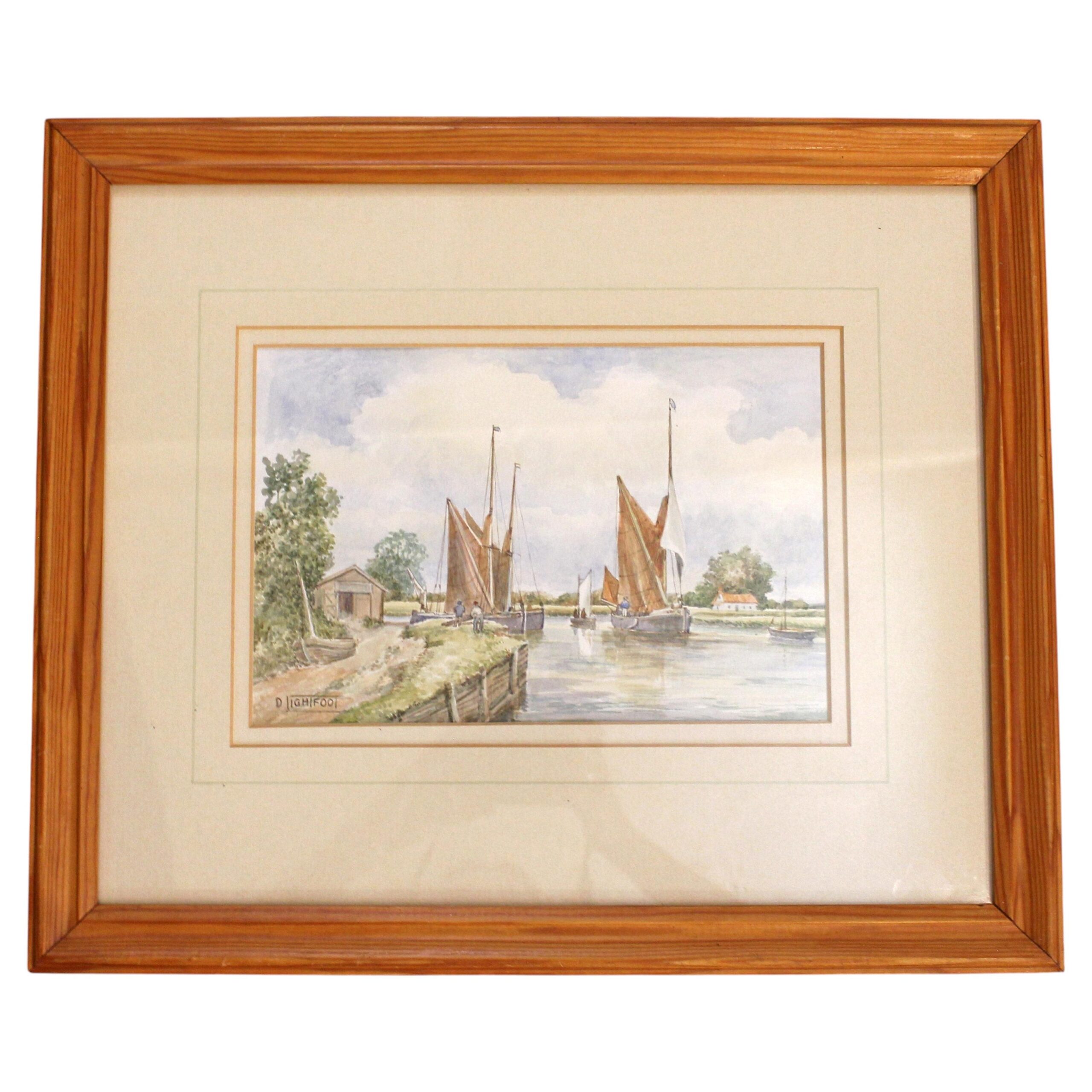 WP-2656: Circa 1950s Fishing Boats Watercolor Scene by Dorothy Lightfoot