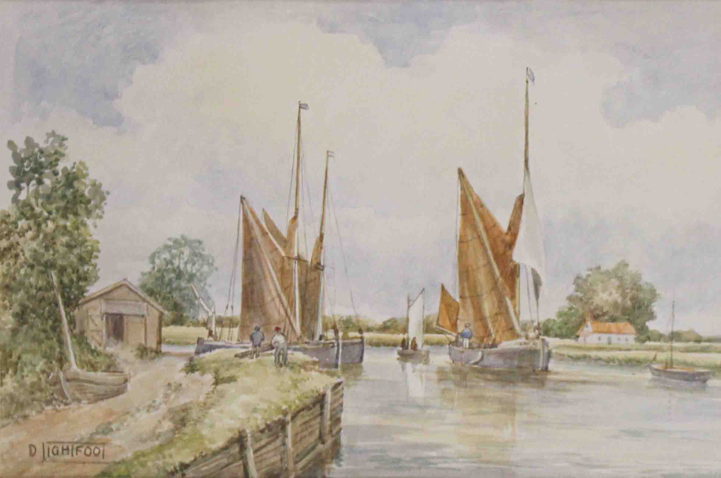 WP-2656: Circa 1950s Fishing Boats Watercolor Scene by Dorothy Lightfoot - Image 2