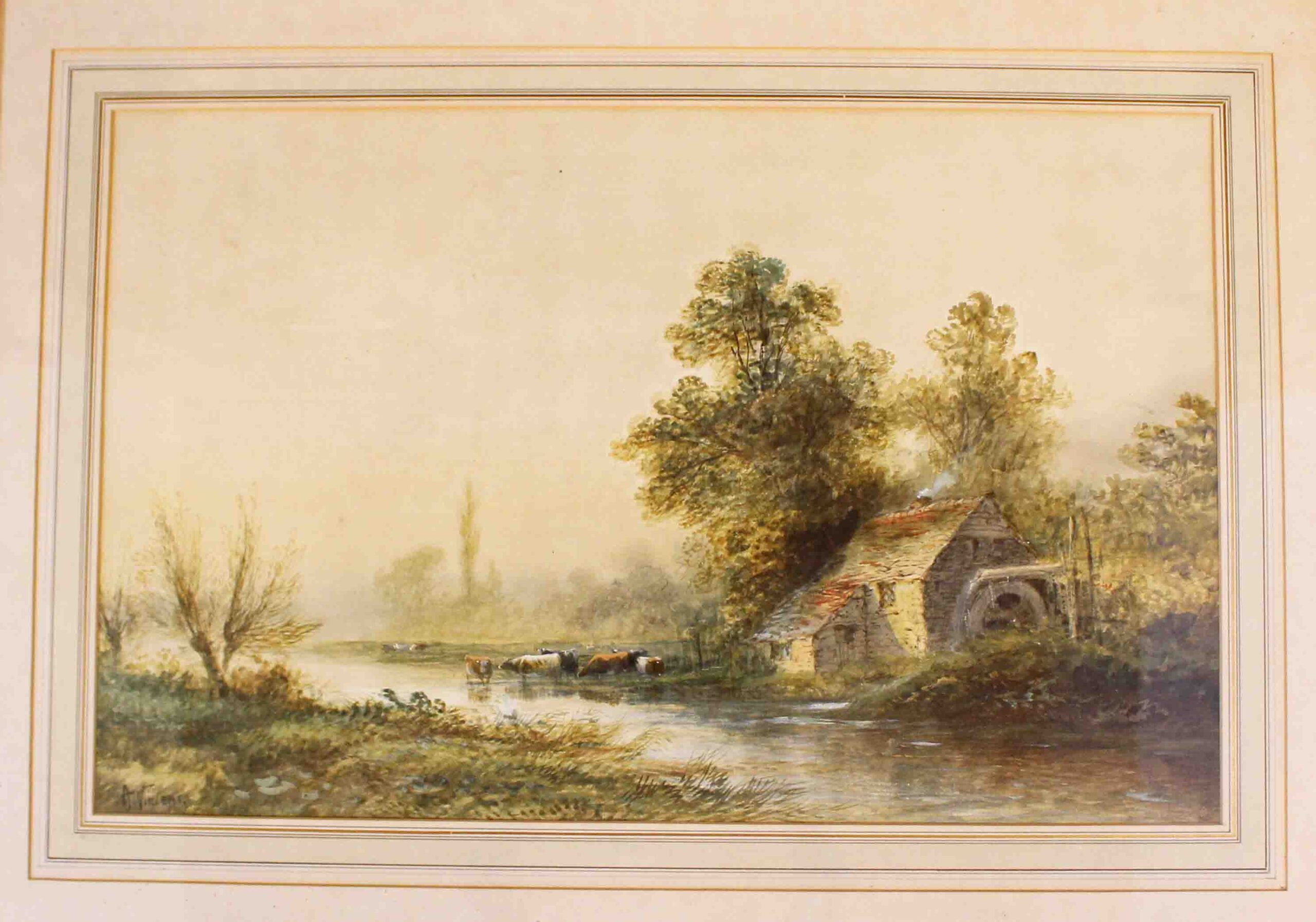 WP-2658: Late 19th Century English Watercolor Scene of Cows and a River by A. Vincent - Image 2