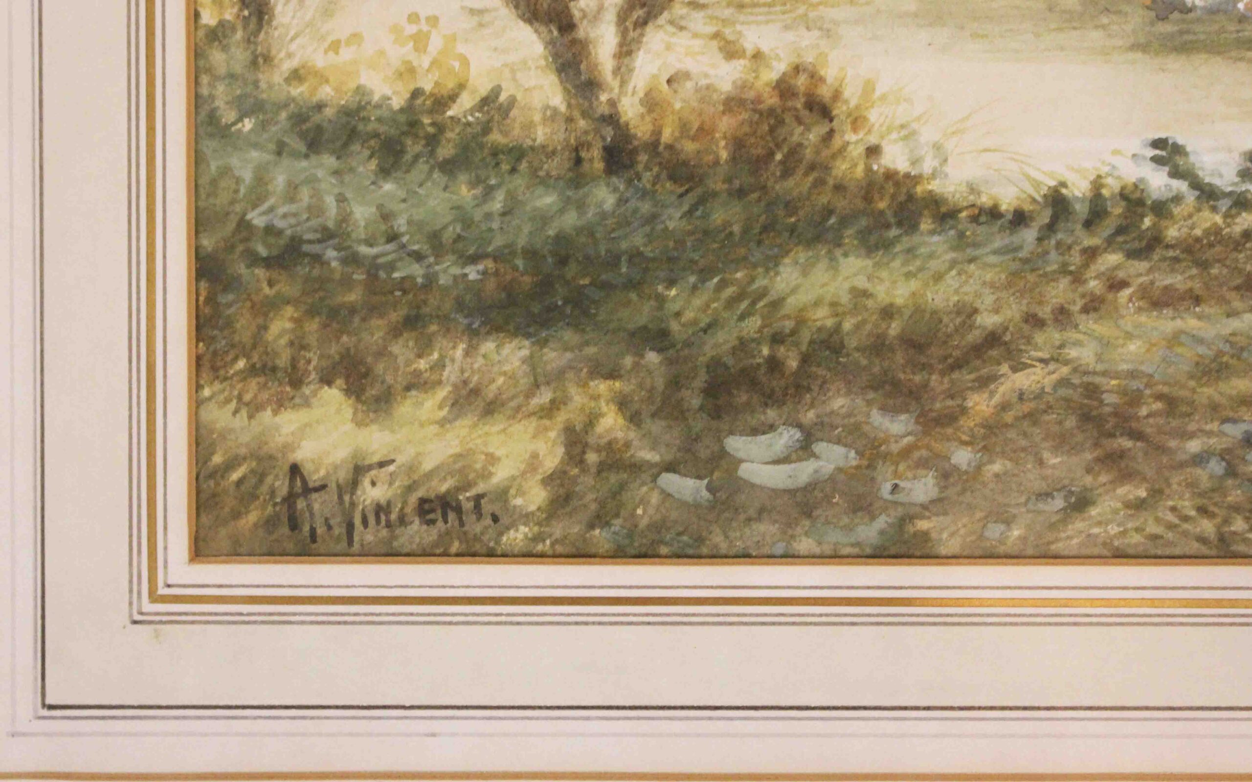 WP-2658: Late 19th Century English Watercolor Scene of Cows and a River by A. Vincent - Image 4