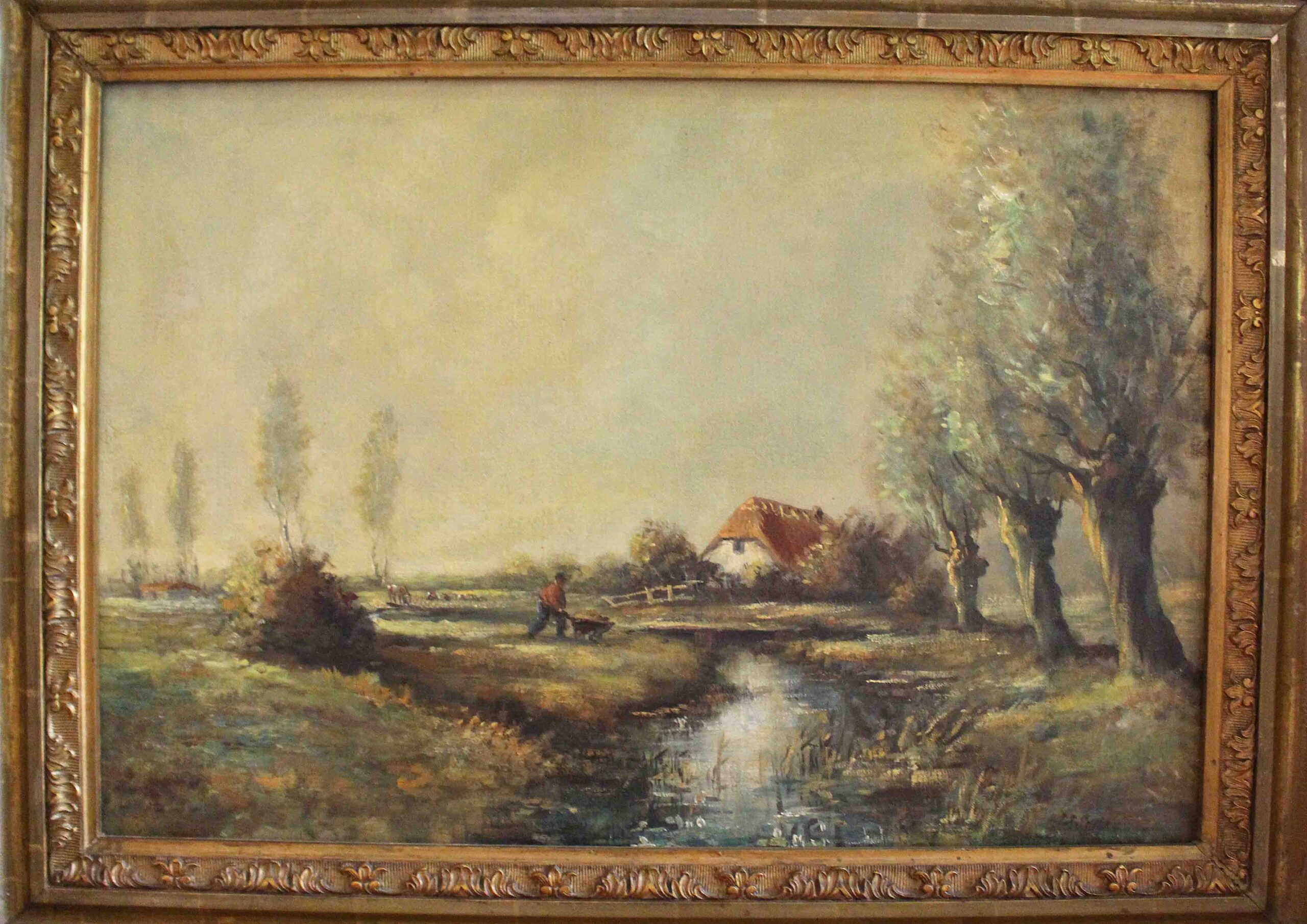 WP-2665: Mid-19th Century English Oil on Canvas Landscape Painting "Across the Field" - Image 2