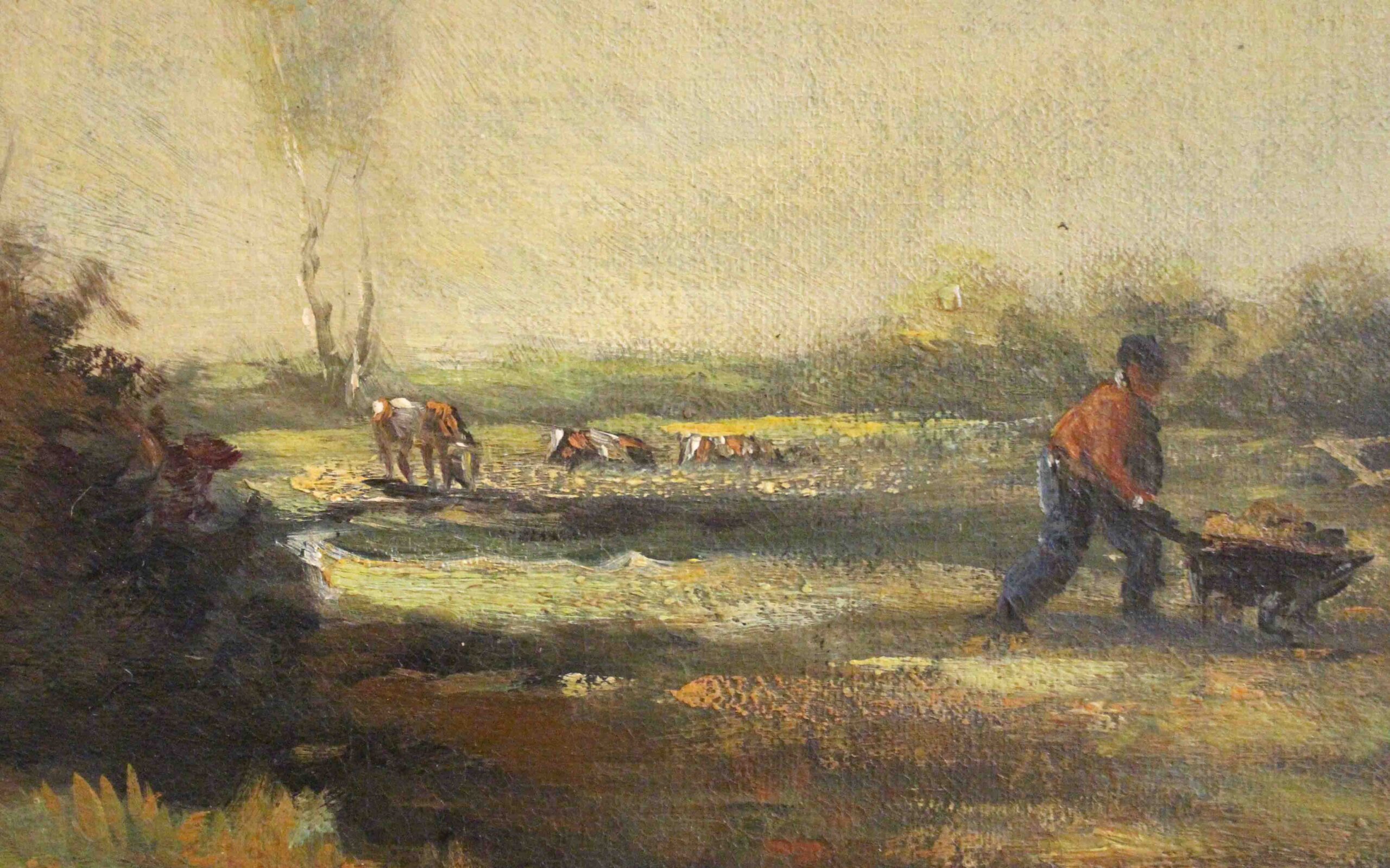 WP-2665: Mid-19th Century English Oil on Canvas Landscape Painting "Across the Field" - Image 3