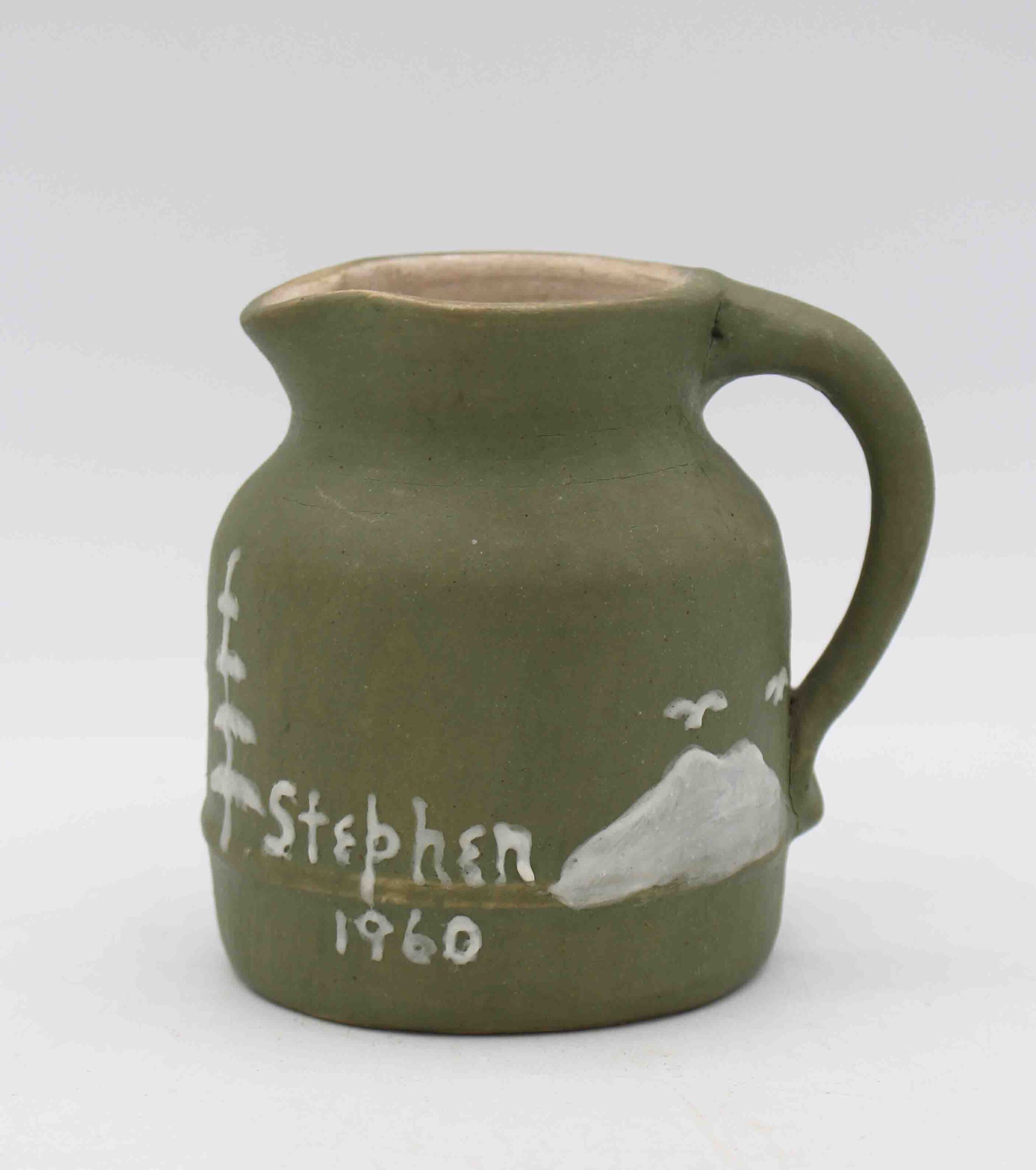 WCI-9305z: 1960 NC Cameo Decorated Small Pottery Pitcher by Walter Stephen - Image 2