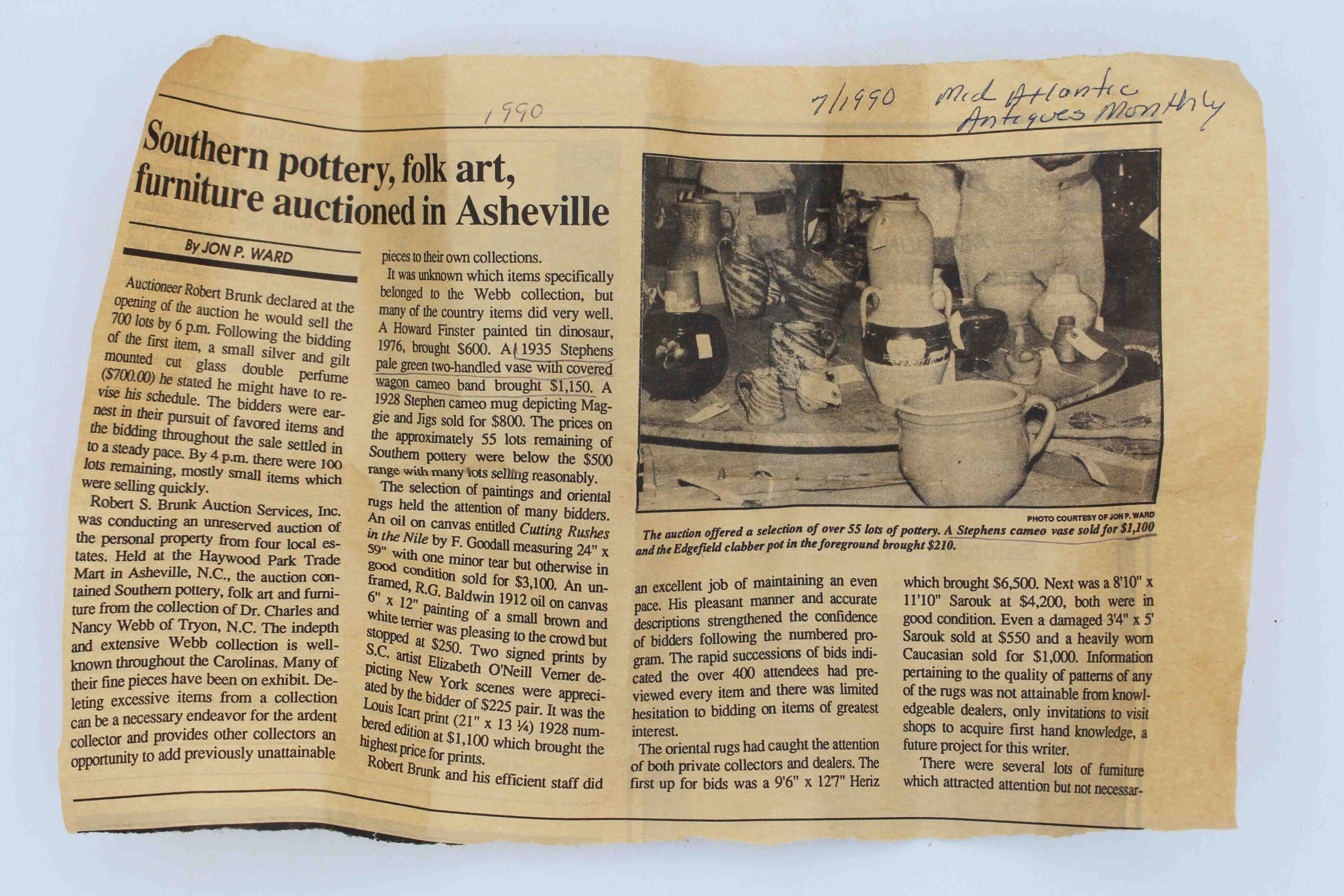 WCI-9306z: 1948 NC Cameo Decorated Pottery Pitcher by Walter Stephen - Image 3