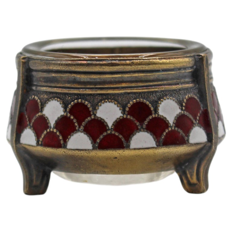 WCL-262: Early 20th Century Russian Silverplate, Champleve, and Glass Salt Dip