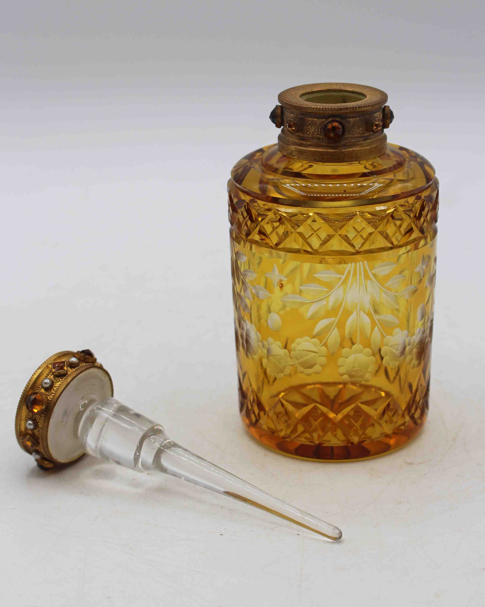 WG-3000z: Circa 1920s Czech Gilt Brass & Cut Glass Perfume Bottle - Image 2